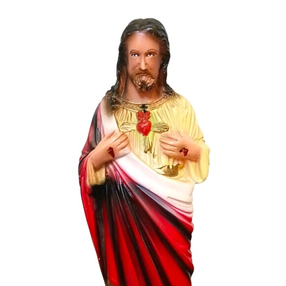 Vtg Sacred Heart Jesus Christ Chalkware Statue Figure Religious Catholic Mexico - Picture 2 of 7